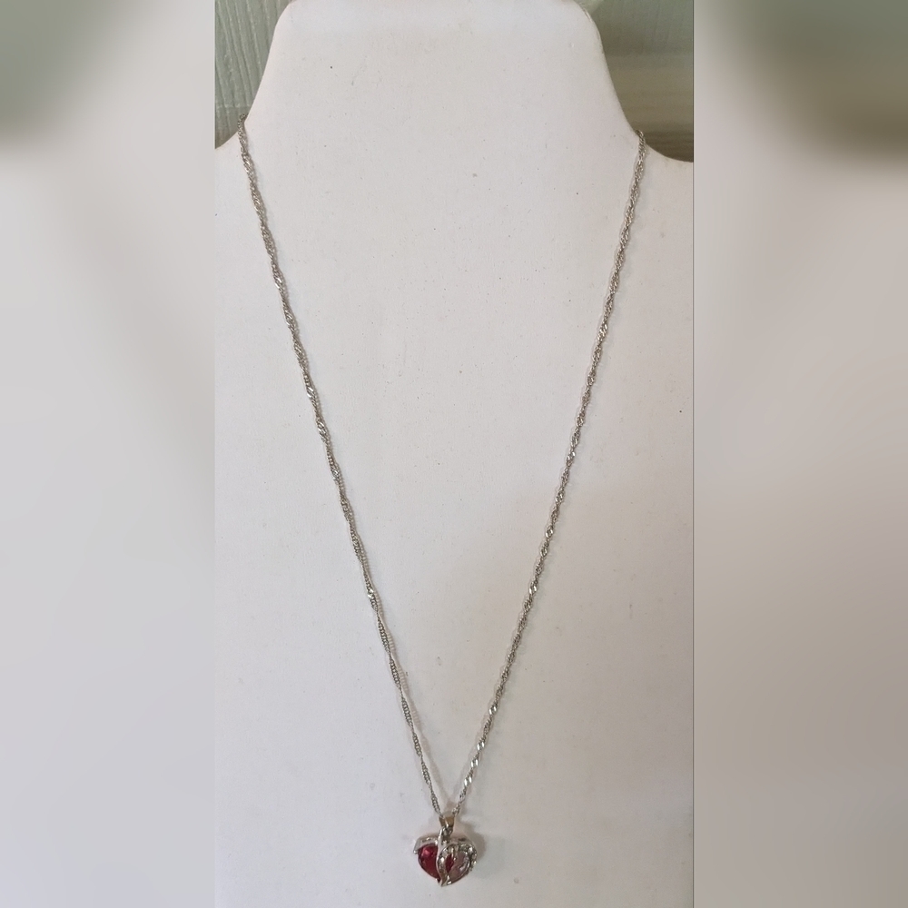 New red, blue, or green double-hearted necklace with rhinestones, T5B4D